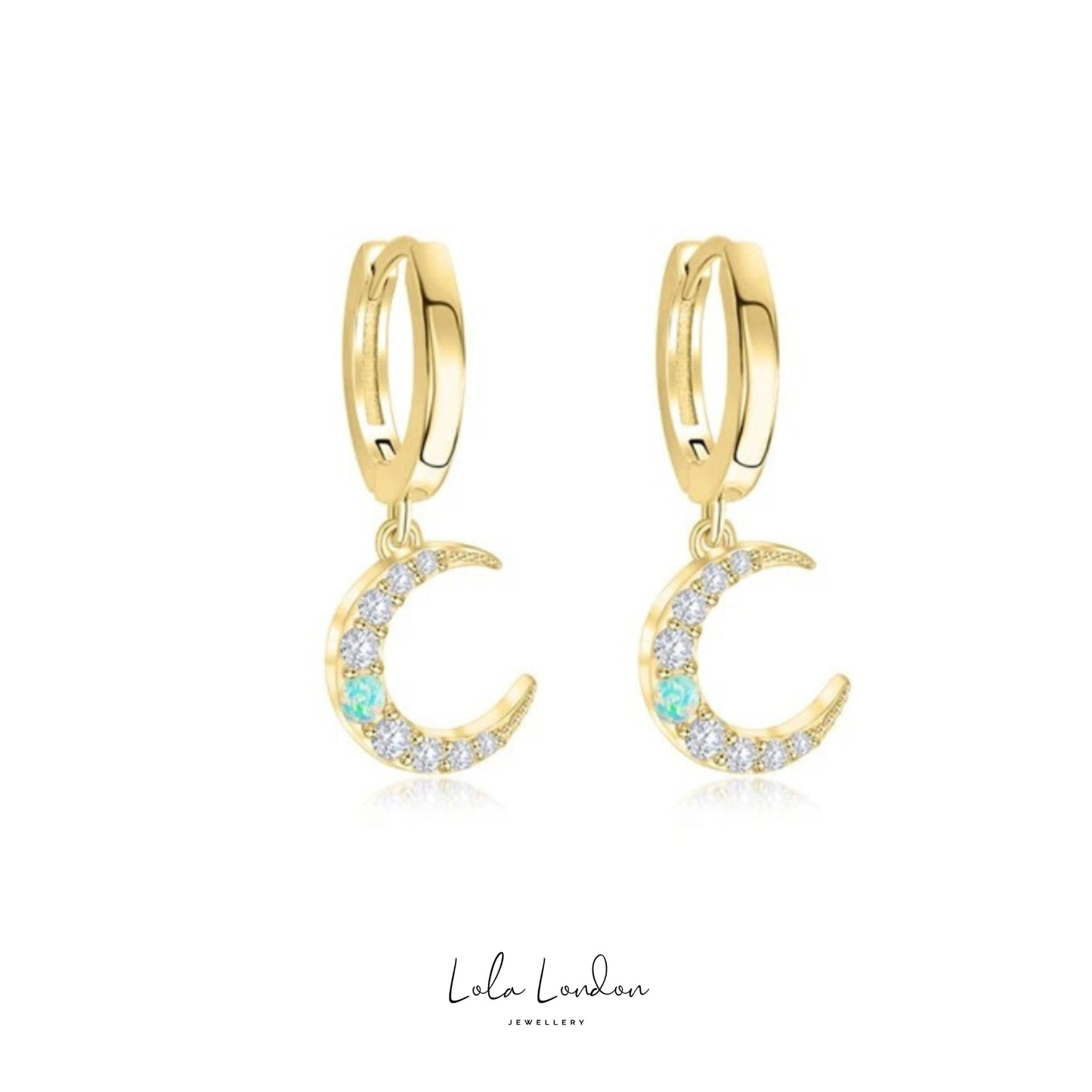 Opal Crescent Moon Earrings