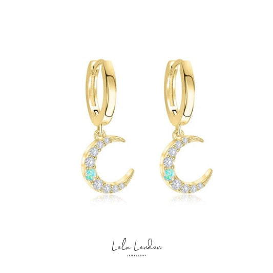 Opal Crescent Moon Earrings