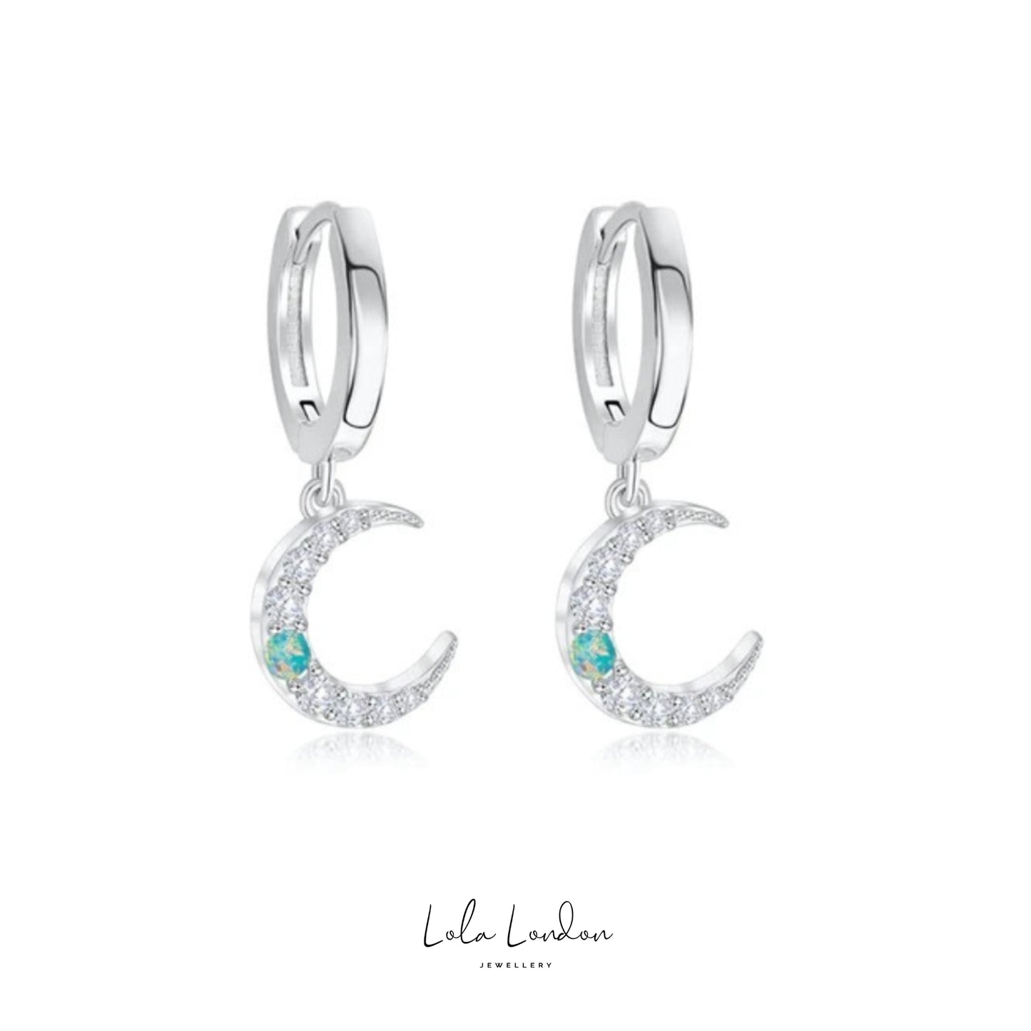 Opal Crescent Moon Earrings